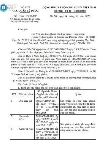 Công văn thu hồi 3 sản phẩm của Công ty Dược phẩm và Thương mại Phương Đông- (TNHH) /Ảnh chụp màn hình 2.jpg