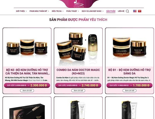 Bộ sản phẩm chủ lực của Thẩm mỹ viện Mailisa. Ảnh Nguồn vneconomy.vn