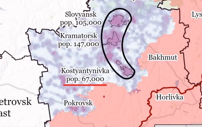 Tính từ bắc xuống nam, vành đai phòng thủ này đi qua Slavyansk, Kramatorsk, Druzhkivka và cuối cùng là Konstantinovka. Đôi khi, thành phố Pokrovsk ở phía nam, cũng được coi là một phần mở rộng của vành đai phòng thủ này.