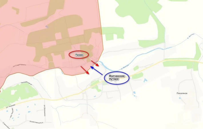 Các nguồn tin Ukraine độc lập, cho biết "tuyến phòng thủ của Ukraine tại làng Vovchanski đã bị chọc thủng. AFU đã rút lui khỏi khu vực phía bắc thành phố về làng Tykhe trên bờ nam sông Vovcha. Ngoài việc chiếm được khu vực này, RFAF đã vượt sông và tiến vào khu vực phía đông nam của làng Vovchanski từ đường Bohdan Khmelnytsky".