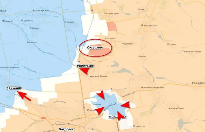 Tờ Ukrainska Pravda đưa tin, quân phòng thủ Ukraine đã rút khỏi một số vị trí giữa Pokrovsk và Myrnohrad để tránh nguy cơ bị bao vây. Theo nguồn tin của tờ báo, vài tuần trước, các đơn vị thuộc Lữ đoàn xung kích đường không số 25 và Lữ đoàn Jaeger số 68 đã rút lui về phía bắc - từ khu vực Sukhoi Yar và Lysivka, thu hẹp vòng vây.