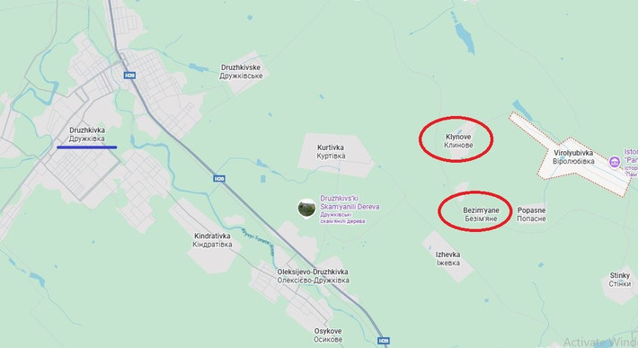 Với việc kiểm soát Klinove và Bezymyane, từ đầu cầu này, quân Nga đã áp sát thành phố Druzhkovka, thực chất là một phần của cụm đô thị Sloviansk-Kramatorsk, chỉ cách đó một quãng ngắn (khoảng hơn 4 km). Tại đây, một mũi tấn công mới đang nhằm vào Kostiantynivka từ hướng đông bắc.