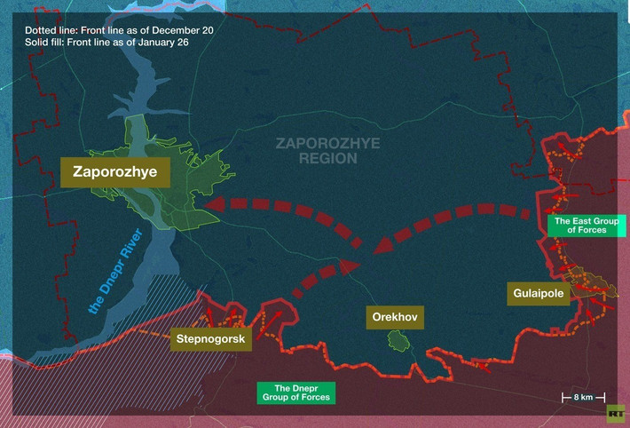Kênh Rybar cho biết, ở khu vực phía nam thành phố Zaporozhye, Tập đoàn quân Dnieper RFAF đang nhanh chóng tập hợp lực lượng và phát động một cuộc tấn công dữ dội vào khu vực phía nam thành phố, với các lực lượng lính dù chiến đấu dũng cảm trên khu vực Prymorske.