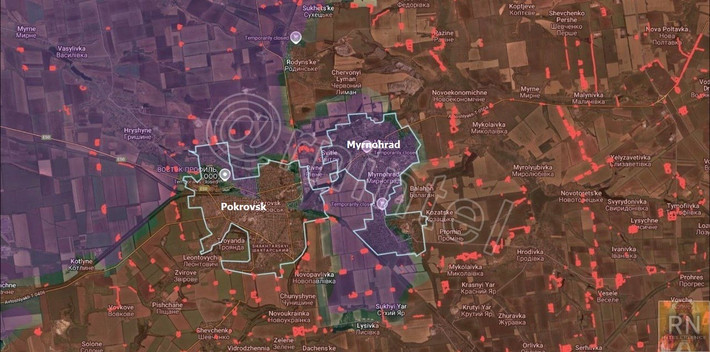 Có thông tin cho rằng nhóm quân Ukraine tại Myrnohrad đã bị cắt đứt hoàn toàn khỏi Pokrovsk sau khi các đơn vị Nga từ khu đô thị Pokrovsk (ở phía tây), liên kết với các đơn vị tiến công từ đầu cầu Rodynske (ở phía đông). Tuy nhiên, chưa có tuyên bố chính thức nào về vấn đề này, và thông tin cũng không đến từ nguồn của Nga.