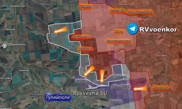 Theo các bản tin của truyền thông Nga, thị trấn tiền tuyến Huliaipole ở Zaporozhye đã bắt đầu rơi vào vòng vây của Nga, hiện Kiev đã sơ tán toàn bộ nhân viên chính quyền khỏi thị trấn, và quân Ukraine đã phải rút khỏi nhiều vị trí, bao gồm cả Novopavlivka ở tỉnh Dnipropetrovsk, với lý do họ đang "di chuyển đến những vị trí tốt hơn để chiến đấu".