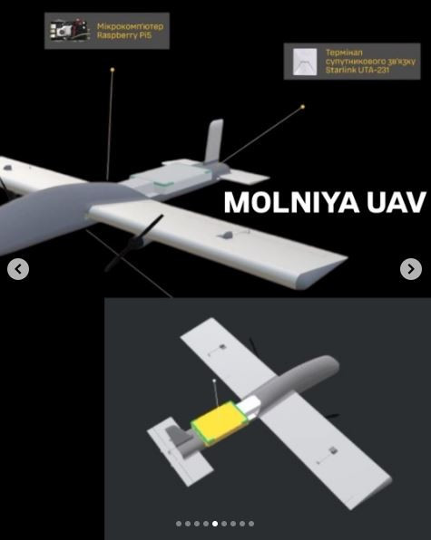 Không chỉ UAV BM-35, ngay cả loại UAV nhỏ hơn của Nga là UAV tấn công Molniya-2 của Nga, cũng được trang bị Starlink. Một chiếc Molniya-2 bị bắn hạ đã được AFU thu hồi và trên xác chiếc UAV này, các kỹ thuật viên phát hiện một thiết bị đầu cuối vệ tinh Starlink, được tích hợp trực tiếp, giúp UAV duy trì liên lạc với người điều khiển trong suốt hành trình bay tới mục tiêu.