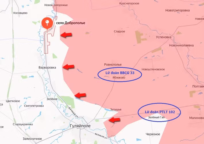 Khi Huliaipole đang trong tình trạng nguy cấp, Bộ Tổng tham mưu AFU đã vội vàng chuyển một phần Trung đoàn 33 đến Huliaipole để giúp “dập tắt đám cháy”. Do đó, Lữ đoàn 102 được tái triển khai về phía đông Novouspenivske, Vesele, Zelenyi Gai và Vysoke, tạo thành sườn phải của hệ thống phòng thủ.