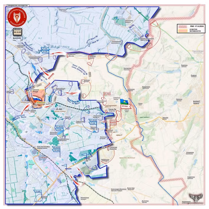 Sau khi chiếm được thị trấn Izhevka, các nhóm tiền phương của Cụm quân phía Nam RFAF, sẽ di chuyển đến giao lộ giữa các vị trí Ukraine là Druzhkovka và Konstantinovka. Về phía đông nam của khu vực này là thung lũng rộng lớn của sông Kryvyi Torets, nơi đường vành đai chiến lược N-20, kết nối toàn bộ khu vực vị trí của cụm Sloviansk - Druzhkovka, đi qua cách Izhevka 5km. (nguồn ảnh Military Review, Rvvoenkory, Ukrinform)
