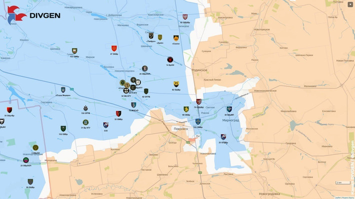 Ở phía tây thành phố, RFAF đã vượt qua tuyến đường sắt và nhằm tới ngôi làng Grichino, tạo thành thế bao vây gọng kìm và vòng vây chỉ cách nhau khoảng năm km. Hiện khó có khả năng AFU còn khả năng giữ vững Pokrovsk và số phận của nó chỉ là vấn đề thời gian.