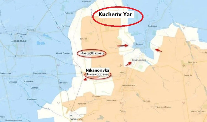 Kênh AMK Mapping cho biết, ở phía tây của “mấu lồi Dobropolye”, tại Kucheriv Yar, RFAF tiếp tục các biện pháp ổn định tình hình sau các cuộc phản công của Ukraine hồi tháng trước. Họ đã một lần nữa giành lại thế chủ động ở khu vực Nove Shakhove, tiến vào ngôi làng từ phía đông và giành quyền kiểm soát phần lớn khu vực. Giao tranh vẫn đang diễn ra tại các ngôi nhà phía tây, hiện nằm trong vùng xám.