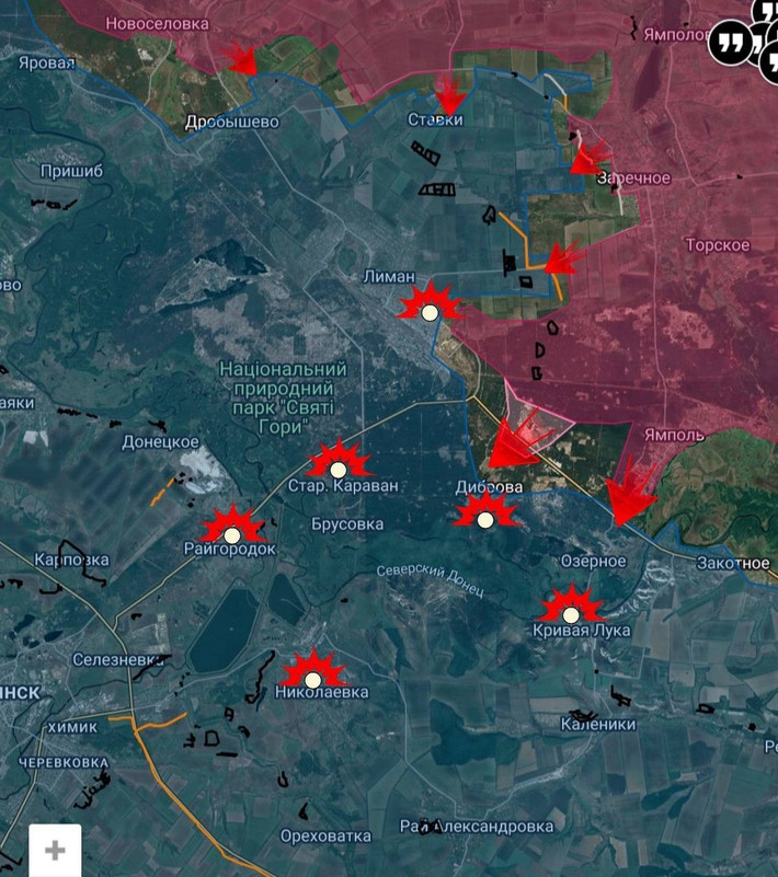 Quân đội Nga (RFAF), sau khi vượt qua tuyến phòng thủ kiên cố của Quân đội Ukraine (AFU) trên hướng Lyman (Nga gọi là Krasny Liman), đã giành được một đoạn mới của trục đường quốc lộ Lyman-Seversk. Đoạn đường này nằm ở phía tây nam của làng Yampol, nơi trước đó đã được RFAF kiểm soát, theo hướng làng Dibrova.