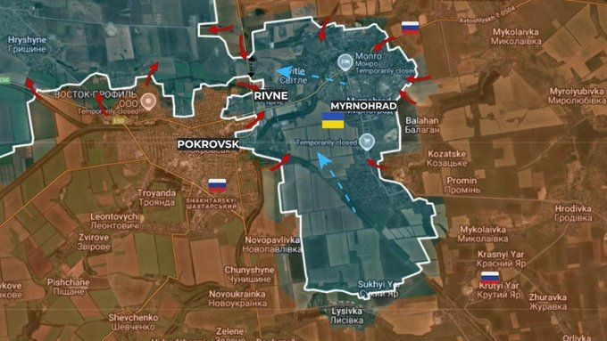 Trang Svpressa.ru của Nga cho biết, một đoạn video có gắn định vị địa lý đã được phát lên mạng, xác nhận quyền kiểm soát của Quân đội Nga (RFAF) đối với ngôi làng Rivne, nằm giữa khu đô thị Pokrovsk và Myrnohrad.