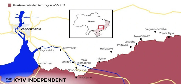 Tại vùng Zaporozhye, Tập đoàn quân Dnieper và lực lượng đặc nhiệm Akhmat Chechnya, đã tạo thành một gọng kìm tấn công từ phía bắc và phía nam. Khi Tập đoàn quân Dnieper tiến dọc theo đường cao tốc E105, lực lượng Chechnya đã xâm nhập thành công vào ban đêm và cắt đứt tuyến tiếp tế của Lữ đoàn Pháo binh 44 Ukraine.