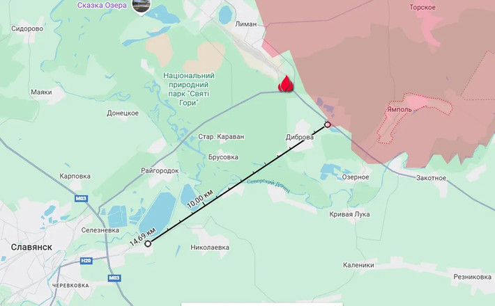 Sau khi chiếm được phía tây nam làng Yampol, RFAF đã phát triển tiến công, chiếm được khu vực gần hồ Dibrovsky, phía nam trục đường quốc lộ T0513. Do vậy, đã rút ngắn khoảng cách từ các vị trí tiền phương của quân Nga đến ranh giới thành phố Slovyansk, đầu tiên xuống còn 15 km.