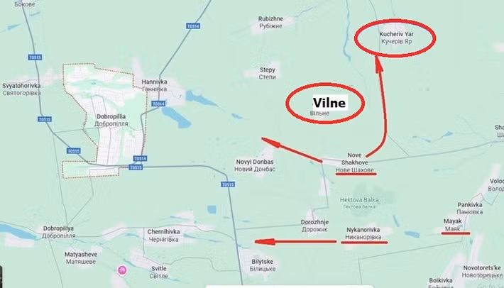 Quân Nga cũng đã bắt đầu xâm nhập vào làng Vilne từ phía đông bắc với lực lượng bộ binh mới được tập hợp. Giao tranh vẫn đang diễn ra tại các khu vực rừng cây ngay bên ngoài ngôi làng. RFAF cũng đang tiến hành các cuộc đột kích vào Ivanivka, nhằm giành lại quyền kiểm soát ngôi làng và san phẳng mặt trận phía tây nam Nove Skakhove.