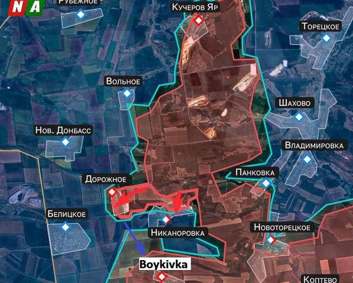 Tại làng Boykivka, điểm “cực nam” mà mũi phản công của AFU đã “chạm tới” trong chiến dịch đột phá Dobropillya, nhưng họ đã không giữ được ngôi làng này quá hai ngày. Kênh Readovka cho biết, chỉ còn vài người lính Ukraine còn ẩn nấp dưới các tầng hầm của ngôi nhà, mà chưa kịp rút.