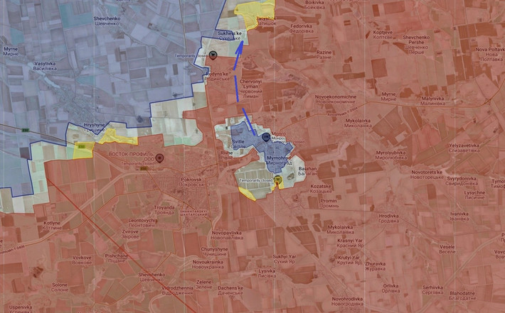 Tuy vậy, AFU có một lựa chọn khác, họ vẫn hy vọng sử dụng tuyến đường đột phá qua Novoekonomichne - Razino - Sukhetske để thoát khỏi vòng vây ở Mirnograd, tức là đột phá về phía đông Rodinske - Chervonyi Lyman; khi họ không thể làm như vậy ở phía tây.