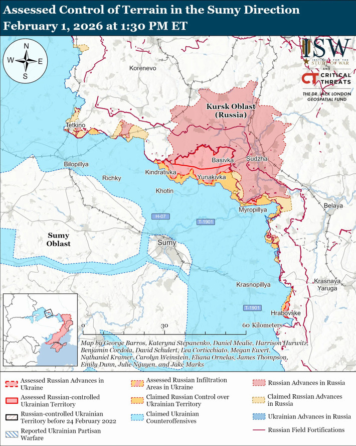 Cách khu vực này 15 km về phía bắc là đường cao tốc M-02. Một khi RFAF tiến đến đường cao tốc này, khu vực Eisman-Glukhov sẽ bị bao vây. Đây sẽ là một bước ngoặt chiến lược quan trọng, buộc quân đội Ukraine phải bố trí lại lực lượng từ các chiến trường khác, để tăng cường phòng thủ khu vực này, bảo vệ thủ đô Kiev từ xa.