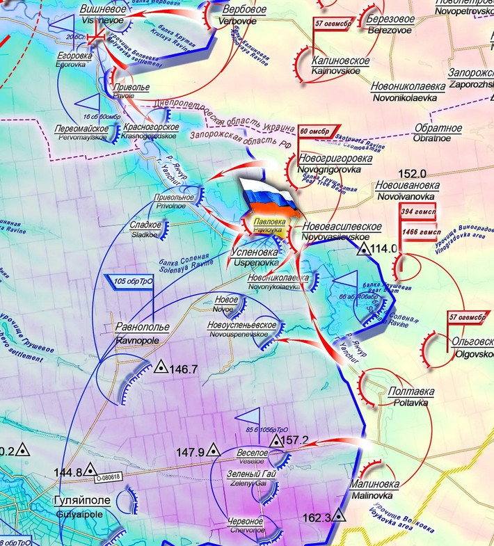 Hiện nay, Cụm Vostok RFAF đang chiến đấu ở các khu vực Nam Donetsk, đông Dnipropetrovsk và phía đông bắc tỉnh Zaporozhye. Theo truyền thông Nga, các đơn vị sau của Tập đoàn quân hỗn hợp số 5 và số 29 thuộc Cụm Vostok, hiện đang chiến đấu gần Gulyaipole gồm: Lữ đoàn bộ binh cơ giới độc lập số 57, 60; 114; Sư đoàn bộ binh cơ giới 127; Lữ đoàn Pháo binh 305.