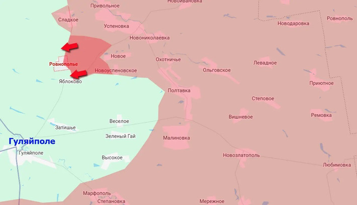 Kênh Readovka cho biết, tiếp nối thành công tại khu vực phía đông tỉnh Zaporizhzhia, Quân đội Nga (RFAF) đã tiến được khoảng 2 km kể từ sáng ngày 11/11, tiến vào hai ngôi làng Yablokovo và Rivnepillia. Tên của ngôi làng thứ hai mô tả hoàn hảo địa hình trên khu vực mặt trận này, đó là một cánh đồng bằng phẳng, nơi Quân đội Ukraine (AFU) không thể thiết lập các tuyến phòng thủ vững chắc.