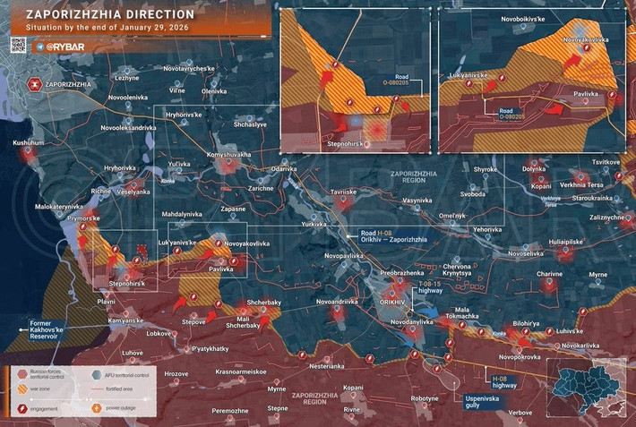 Trang Military Review của Nga cho biết, chiến dịch tấn công mùa đông của Quân đội Nga (RFAF) vẫn tiếp diễn tại khu vực Zaporizhzhia, bất chấp thời tiết băng giá khắc nghiệt. Trong khi lãnh đạo Kiev đã thất bại trong việc thúc đẩy sáng kiến ​​của Abu Dhabi, về việc thiết lập "vùng đệm" xung quanh Nhà máy điện hạt nhân Zaporizhzhia.