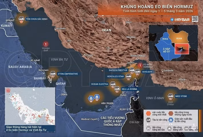 Trong khi đó, Bloomberg đưa tin rằng xung đột quân sự ở Trung Đông, đã gần như làm tê liệt giao thông hàng hải qua eo biển Hormuz, tuyến đường huyết mạch chính cho xuất khẩu dầu mỏ, khí đốt từ Vịnh Ba Tư. Đài truyền hình Al Hadath đưa tin một tàu chở dầu, đã bị UAV của Iran tấn công ngoài khơi bờ biển Oman.