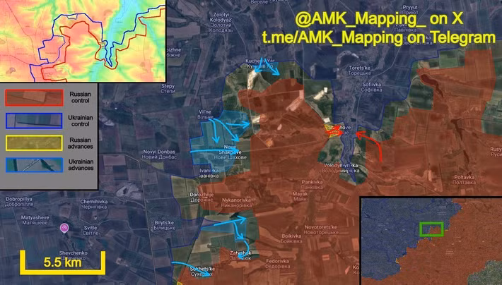 Cùng với việc tạo ra "các ổ dịch nhỏ", RFAF đồng thời tập trung lực lượng để ngăn chặn các nỗ lực phản công nghi binh của AFU ở “mấu lồi Dobropillia”, phía bắc Pokrovsk. Nói cách khác, RFAF thực sự kiểm soát hoàn toàn một số khu vực của mặt trận; trong đó có cả trung tâm của thành phố.