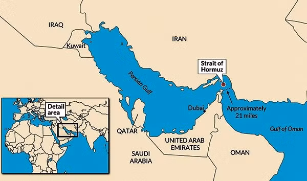 Về địa hình, eo biển Hormuz hẹp và nông, buộc các tàu chiến phải tiếp cận cách bờ biển nhiều núi của Iran vài km. Địa hình này tạo điều kiện thuận lợi cho các chiến thuật chiến tranh bất đối xứng, trong đó Iran sử dụng các loại vũ khí nhỏ, phân tán rộng rãi và khó bị phá hủy.