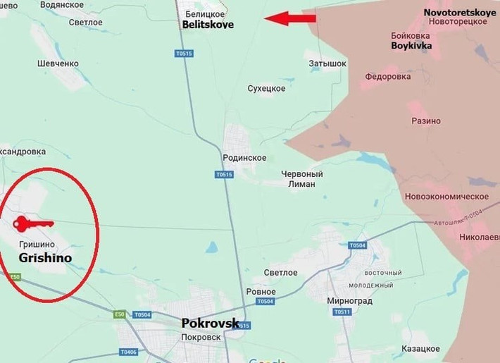 Trước đó các phân tích của các chuyên gia Ukraine đã chỉ ra rằng, nếu quân Nga cắt đứt hoàn toàn con đường qua làng Grishino, quân Ukraine đồn trú tại Pokrovsk sẽ bị tiêu diệt. Do đó, những lo ngại của các chuyên gia Ukraine giờ đã trở thành hiện thực, nên không có gì đáng ngạc nhiên.