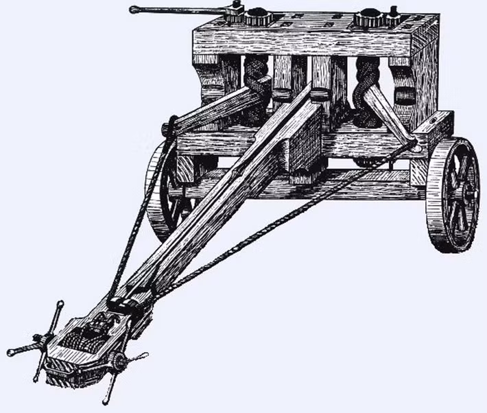 Nỏ khổng lồ ballista được làm chủ yếu từ gỗ bọc sắt với lực phóng được tạo ra từ sự đàn hồi của dây vặn xoắn. Ưu điểm của nó là độ chính xác tương đối cao và sức xuyên thấu cực mạnh.