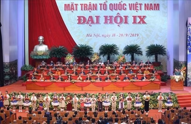 Lễ khai mạc Đại hội đại biểu toàn quốc Mặt trận Tổ quốc Việt Nam lần thứ IX, nhiệm kỳ 2019 - 2024 diễn ra tại Trung tâm Hội nghị Quốc gia (Hà Nội). Ảnh: TTXVN