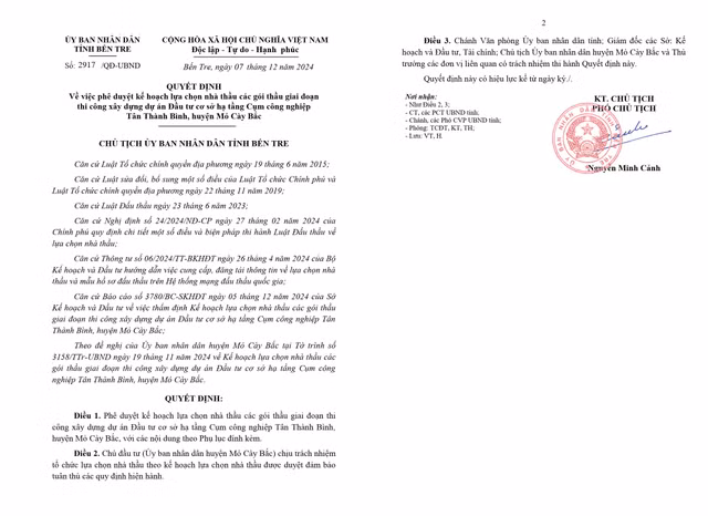 Ben Tre: Goi thau xay dung tren 30 ty ve tay Cty Huu Thinh