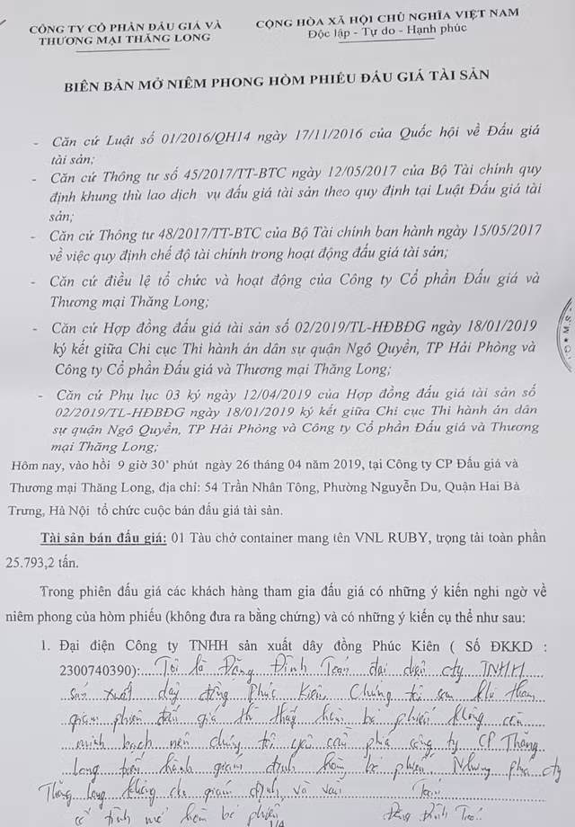 Đấu giá tàu Vinalines RUBY, Công ty Thăng Long bất chấp làm sai luật? - Hình 3 Dau gia tau Vinalines RUBY, Cong ty Thang Long bat chap lam sai luat?-Hinh-3