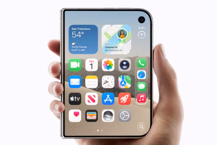 Apple chuẩn bị mở nhận đặt trước iPhone Duo từ ngày 16/10, đánh dấu lần đầu tiên hãng chính thức bước vào thị trường smartphone màn hình gập và ngay lập tức tạo nên cơn sốt trong cộng đồng iFan dù mức giá lên tới 64,99 triệu đồng. (Ảnh: Apple)