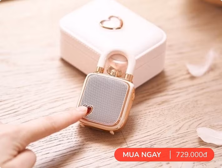 Loa Divoom Lovelock Pink hình ổ khóa nhỏ xinh, màu hồng pastel, cực hợp làm quà tặng Tết.