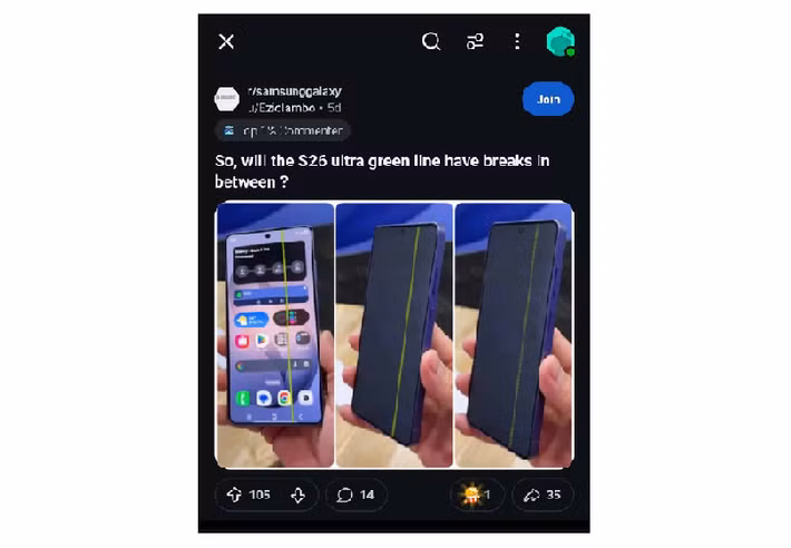 Sau khi Galaxy S26 Ultra ra mắt, mạng xã hội xuất hiện ảnh máy bị sọc xanh.