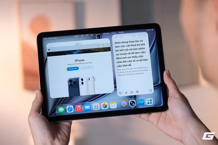 Xét về lâu dài, iPad Air M4 vẫn là lựa chọn hấp dẫn khi phần cứng mạnh mẽ giúp thiết bị đáp ứng tốt các phiên bản iPadOS trong nhiều năm, phù hợp với người dùng cần một chiếc tablet ổn định và bền bỉ.(Ảnh: Genk)
