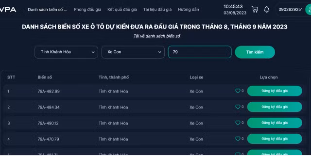 Huong dan cac buoc tham gia dau gia bien so o to truc tuyen