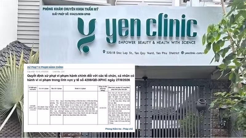 TP HCM xử phạt Yen Clinic 64 triệu đồng, tước giấy phép khám bệnh một tháng