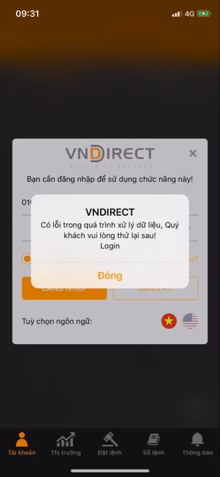 VNDirect gặp sự cố đăng nhập, nhà đầu tư chịu thiệt VNDirect gap su co dang nhap, nha dau tu chiu thiet