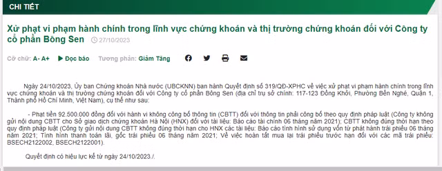 Bong Sen Corp lam an sao khi cham thanh toan trai phieu, khong cong bo thong tin?