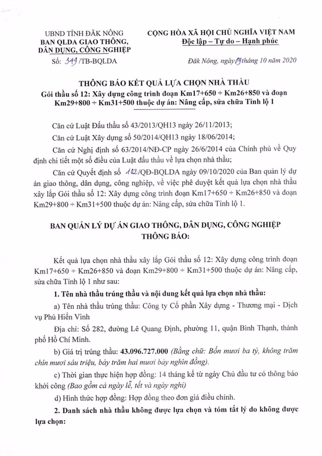 Công ty Phú Hiển Vinh - nhà thầu 'quen mặt' của BQL các dự án ở Đắk Nông - Hình 4 Cong ty Phu Hien Vinh - nha thau 'quen mat' cua BQL cac du an o Dak Nong-Hinh-4